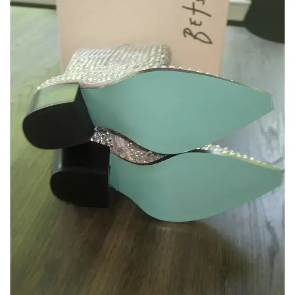 NEW Betsey Johnson  Randy Silver Rhinestone Cowboy Boots Women's 7.5 - Picture 6 of 9